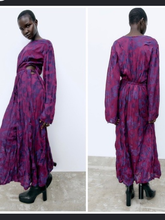 Zara Dresses & Skirts - Zara Textured Floral Cutout Midi Dress Purple Pink Size Small NWT